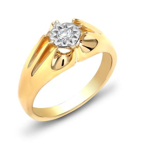 9ct Yellow Gold 20pts Gents Single Stone Diamond Ring