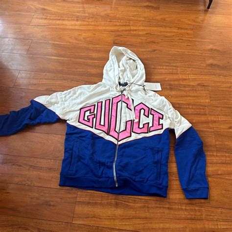 Gucci Shirts Gucci 276622 Game Logo Felted Cotton Jersey Zip Hoodie