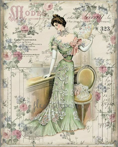 Shabby Chic Vintage Victorian Fashion French Lady 1 Print On Fabric