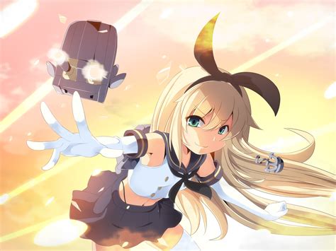 Anthropomorphism Blonde Hair Elbow Gloves Gloves Green Eyes Headband Kantai Collection Long Hair