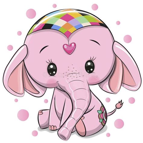 Cute Pink Elephant Isolated On A White Background Cute Cartoon Pink