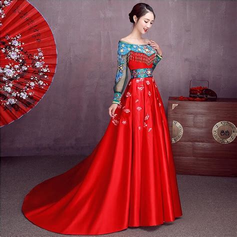 2018 Chinese Style Red Cheongsam Women Prom Dresses Sweet Formal