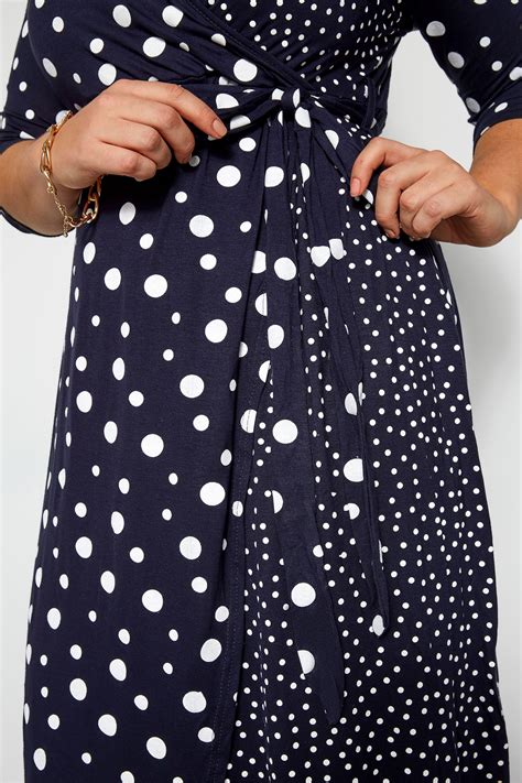 Navy Mixed Polka Dot Wrap Dress Yours Clothing