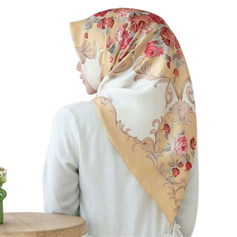 Biziborong Muslimah Bawal Satin Printed Hijab Silk Tudung Scarf Ra18