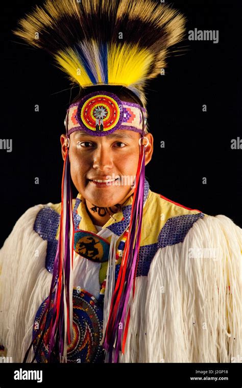 Neil Lahr Grass Dancer Blackfoot Dressed In Pow Wow Dance Regalia With Black Background