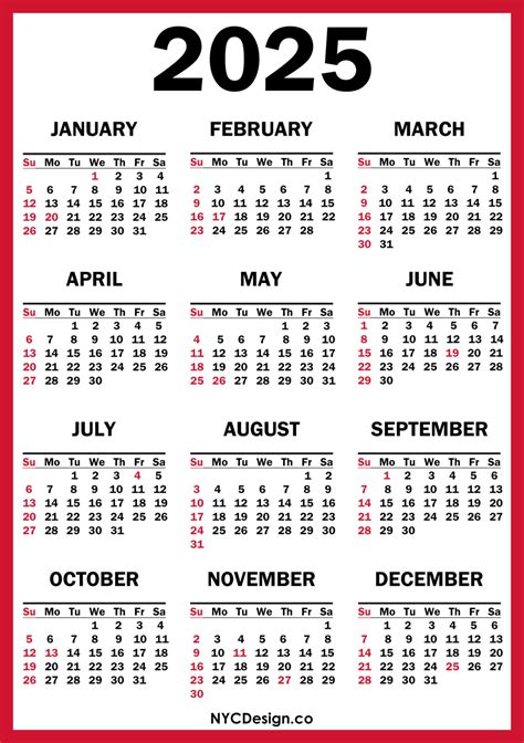 2025 Calendar With Us Holidays Printable Free Red Sunday Start