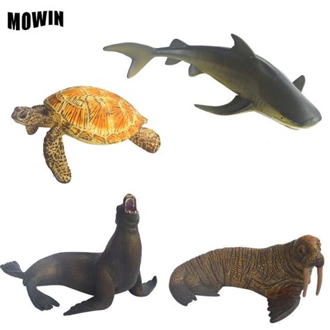 4pcs Pvc Sea Life Animal Model Toys Shark Whale Walrus Action Figures