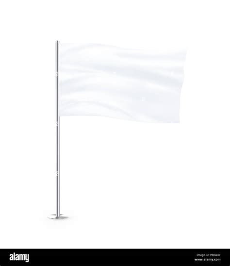 Blank White Flag Mock Up Stand At White Background Isolated Large Wavy