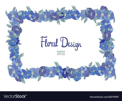 Blue Floral Border Made With Wildflowers Vector Image