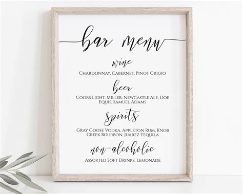 Minimal Script Wedding Drinks Menu Sign Ubicaciondepersonas Cdmx Gob Mx