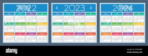 Colorful Calendar For 2022 2023 And 2024 Years Week Starts On Sunday