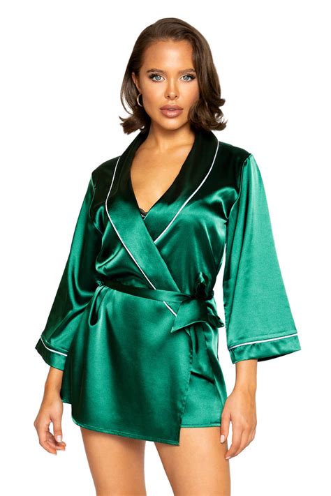 Elegant Green Satin Robe Green Robe Green Silk Robe