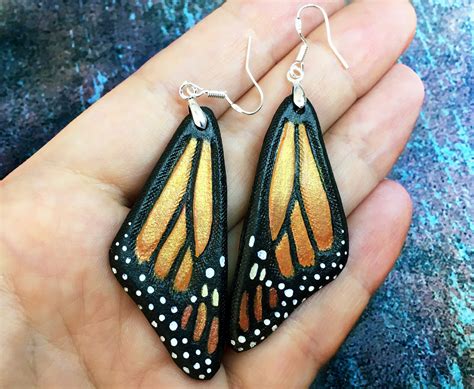 Monarch Butterfly Wings Earrings With Sterling Silver Hooks Etsy
