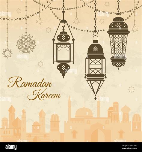 Ramadan Eid Mubarak Festival Background With Lamp Of Islmaic Style