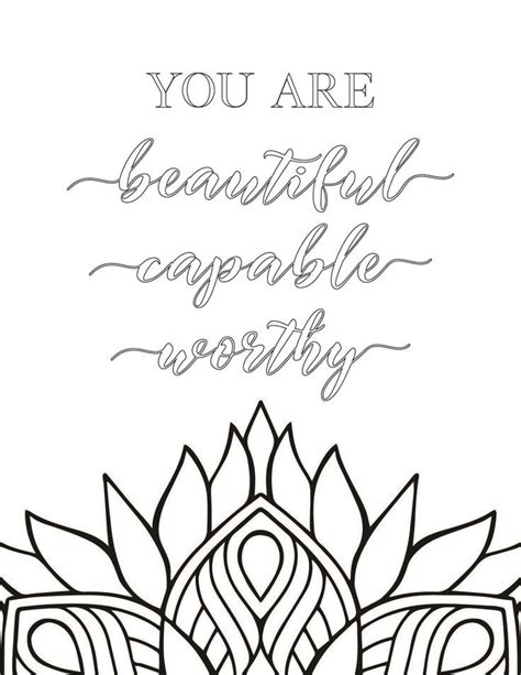 A Coloring Page With The Words You Are Beautiful And Capable Worry