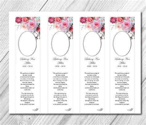 Pink Roses Funeral Bookmark Template 2″ X 8″ Microsoft Word Template