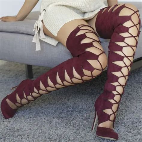 Fashion High Quality Suede Thigh High Boots Sexy Pointed Toe Cutouts