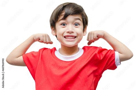 Little Boy Showing His Muscles On White Background Stock Photo Adobe
