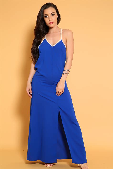 Royal Blue Sleeveless Slit Cute Chic Casual Summer Maxi Dress Women