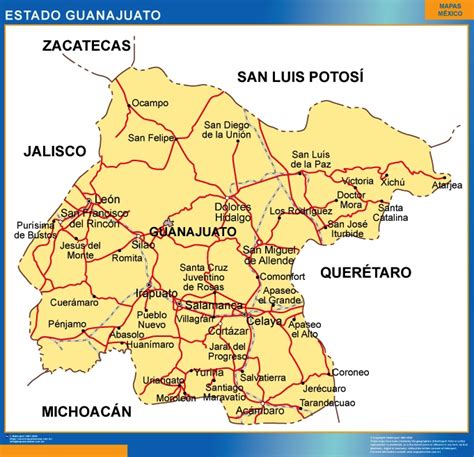 Mapa Estado Guanajuato Mapas Para M Xico Usa Y Canada De Pared Murales