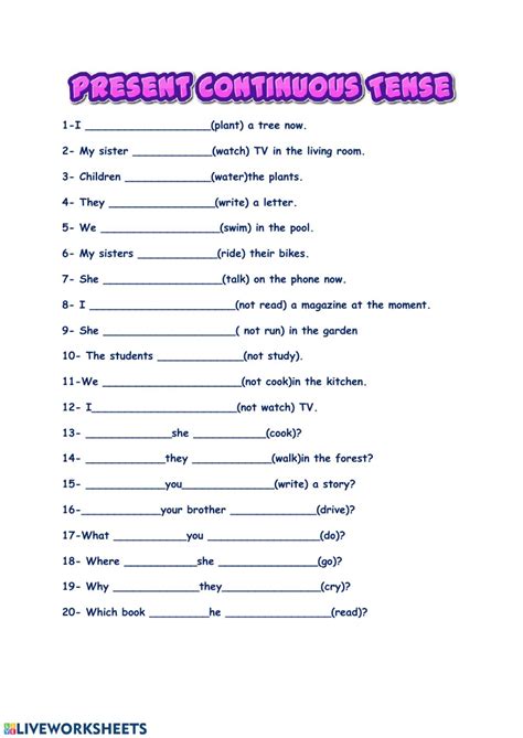 Present Continuous Tense Online Activity For A1