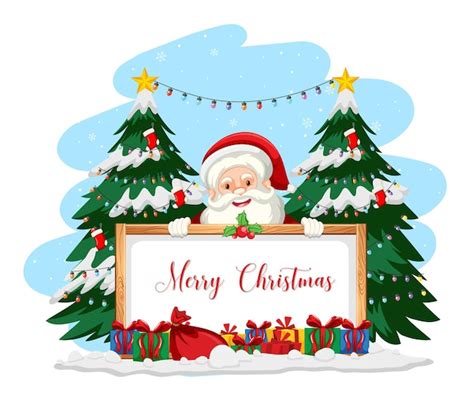 Free Vector Santa Claus With Merry Christmas Sign