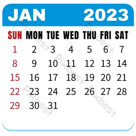 January Calendar 2023 Blue Png Images Ai Free Download Pikbest
