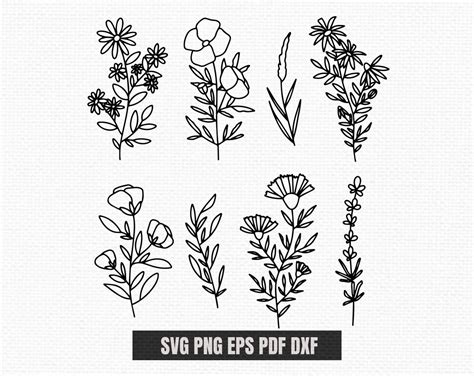 Wildflower Svg Files For Cricut Floral Png Clipart Etsy