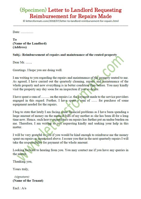 Sample Repair Letter To Landlord Sample Letter To Landlord Requesting Repairs And