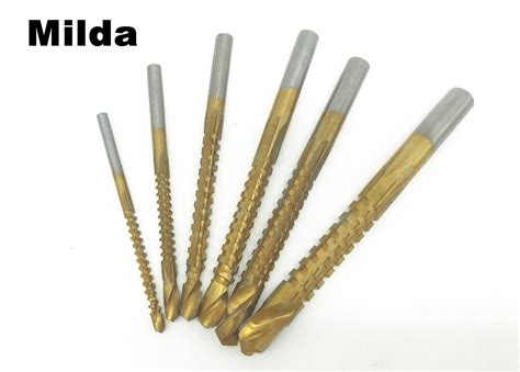 Milda 6pcsset High Speed Steel Twist Drill Bit Titanium Coated Hss