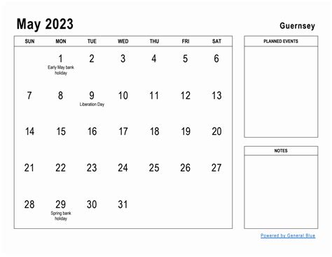 May 2023 Planner With Guernsey Holidays