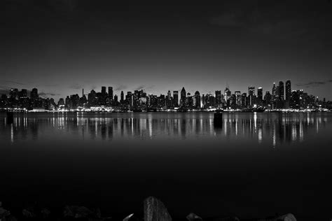 The New York City Skyline Just Before Sunrise New York City Black