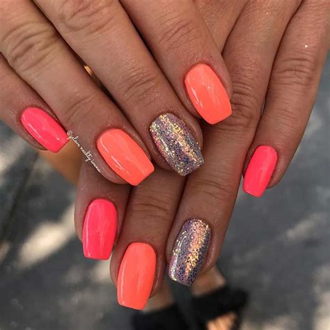 30 Neon Orange Nails With Glitter Psikyolalola