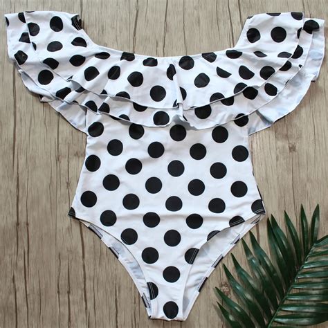 Buy Women Off Shoulder Swimsuit New Sexy Polka Dot