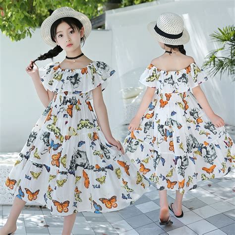 Girls Summer Beach Dress 2019 Floral Maxi Dress Ruffle Sundresses White