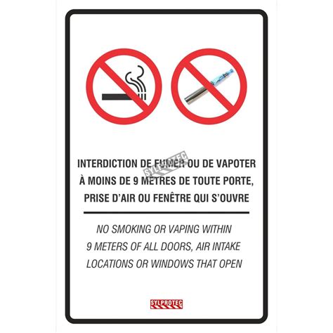 Affiche Bilingue Interdiction De Fumer Ou De Vapoter à Moins De 9 M