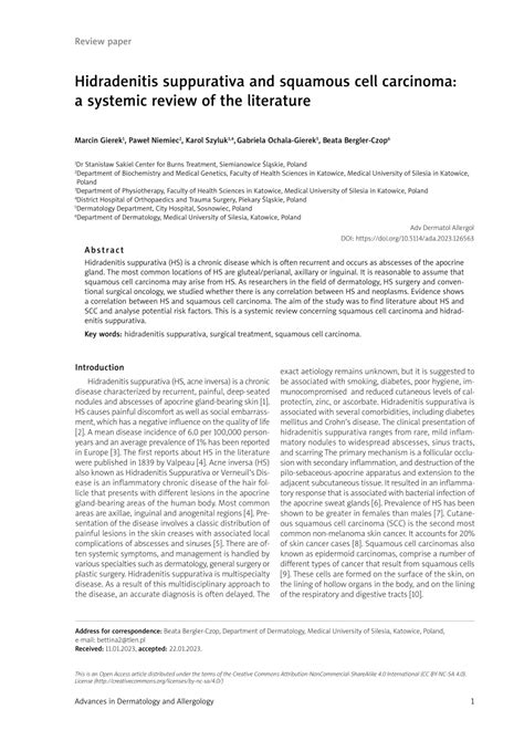 Pdf Hidradenitis Suppurativa And Squamous Cell Carcinoma A Systemic