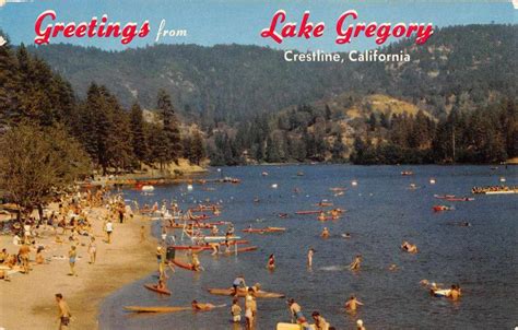 Crestline California Lake Gregory Beach Scene Vintage Postcard J77753