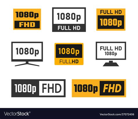 1080p full hd icons set fhd screen resolution vector image