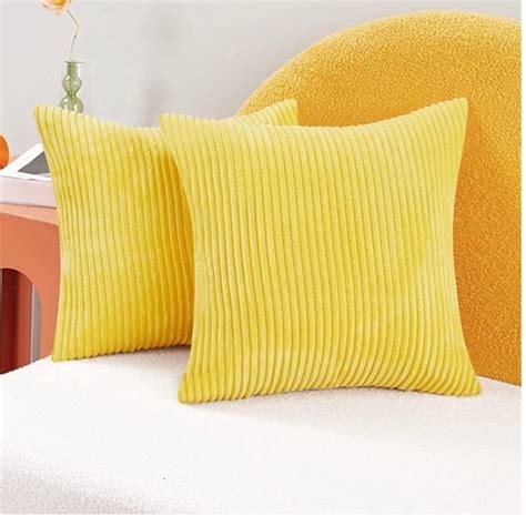 Deconovo Accents Nwt Set Of 2 Deconovo Plush Corduroy Yellow Pillow