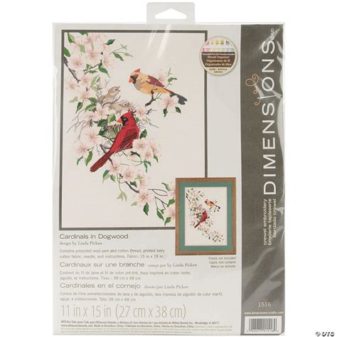 Dimensions Crewel Embroidery Kit 11x15 Cardinals In Dogwood