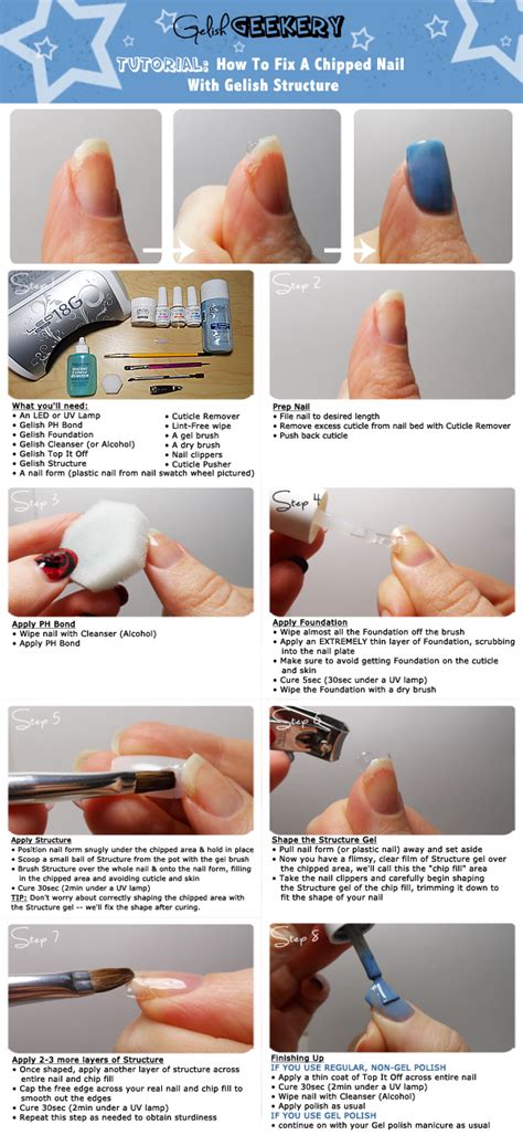 The cost is akin to 2 or 3 salon gel manicure's and i found the process really enjoyable. Gelish Tutorial | Fixing A Chipped Nail With Gelish Structure ~ Gelish Geekery