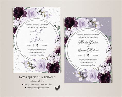 Purple Wedding Invitation Template Set Wedding Invite With Etsy Australia