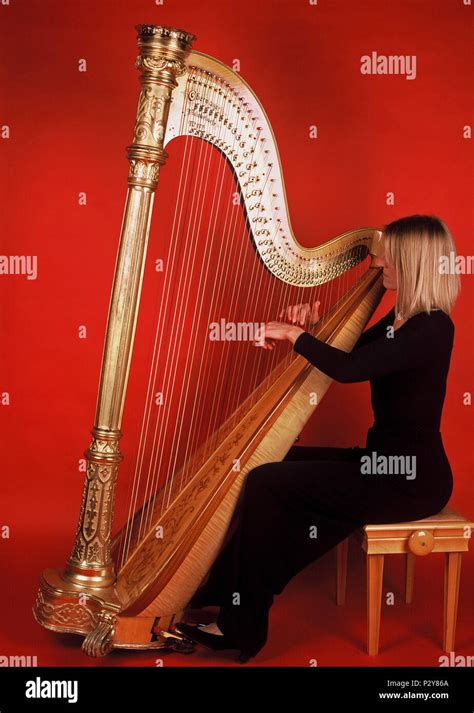 Harpist Playing A Concert Harp Made By Obermeyer Stock Photo Alamy
