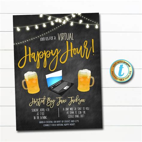 You include all the details of the meeting directly in an email message, and send it to the recipients. Editable Virtual Happy Hour Invitation Online Social ...