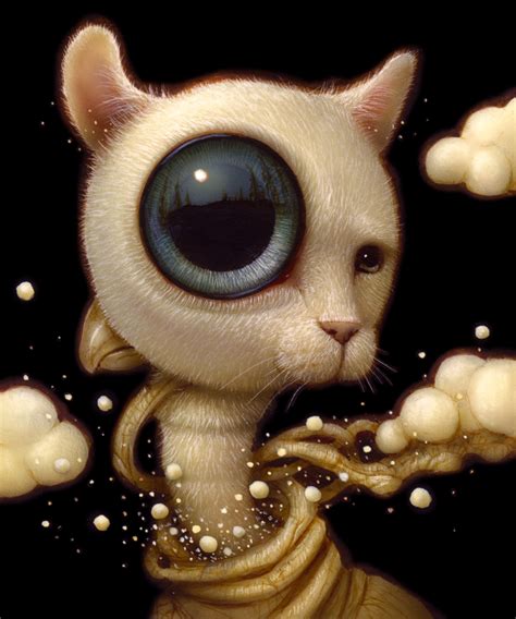 A Painting Of A Cat With Blue Eyes And Bubbles In Front Of Its Face