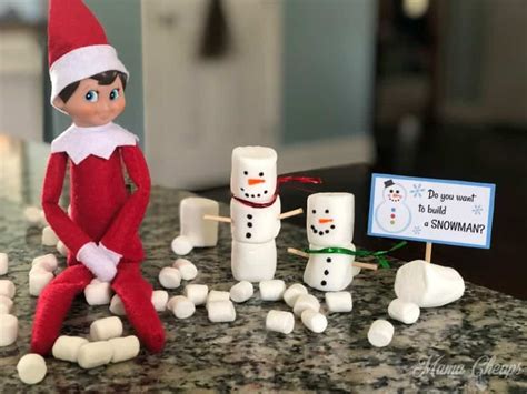 Elf Builds Marshmallow Snowmen Free Printables Mama Cheaps