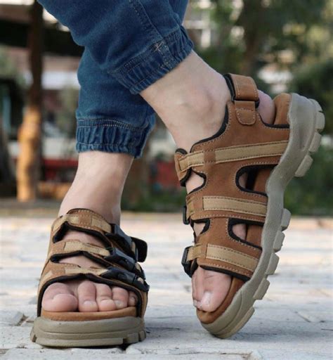 Buy Way Beach Tan Velcro Closure Sandals For Men Online ₹1999 From