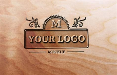Premium Psd Carved Wood Logo Mockup