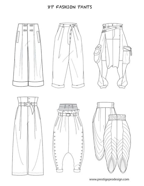 Fashion Flat Sketches For Pants Illustration